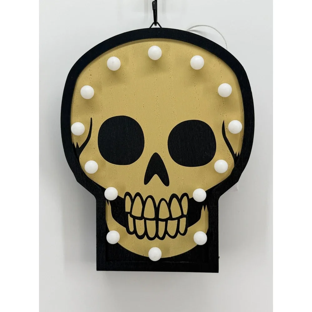 Hyde and EEK! Halloween Lit Tot Skull Sign Light Up Wood Decor LED